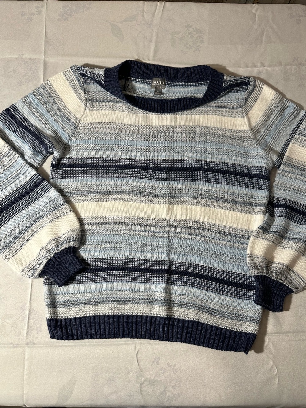 Soho Blue Striped Sweater, Medium